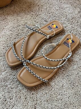 White & Black Strappy Flat Sandals